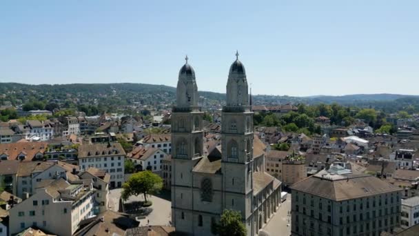 Grossmunster Cathedral City Zurich Switzerland Travel Photography — Wideo stockowe