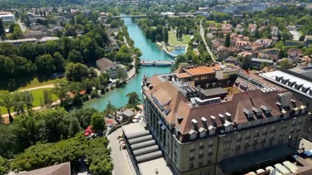 Bern Sviçre Deki Bellevue Sarayı Oteli Hava Manzaralı Seyahat Fotoğrafçılığı — Stok video