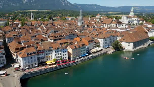 Повітряний Вид Над Містом Солотурн Швейцарії Річкою Ааре — стокове відео