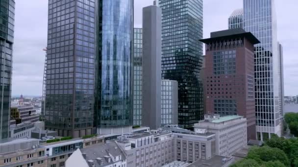 Wolkenkrabbers Van Frankfurt Het Financiële District City Frankfurt Duitsland Juli — Stockvideo