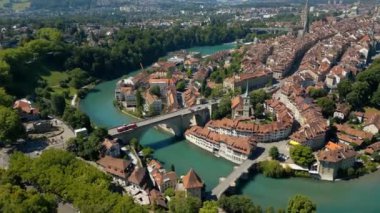 The historic district of Bern in Switzerland from above - the capital city aerial view - travel photography