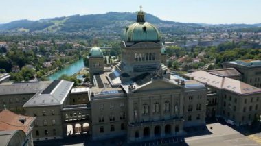 Parliament Building of Bern in Switzerland called Bundeshaus - the capital city aerial view - travel photography