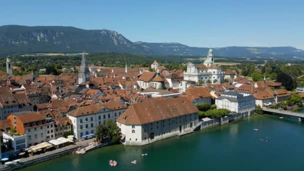 City Solothurn Switzerland Aerial View Travel Photography — Stockvideo