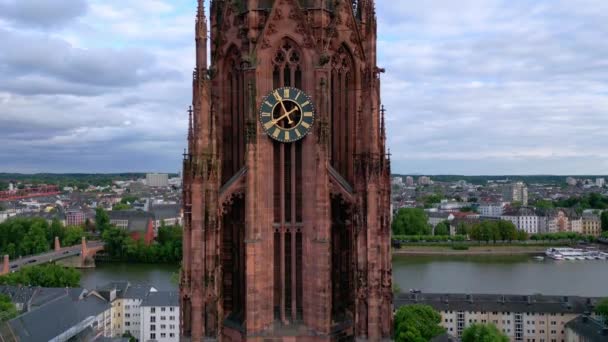 Kathedraal Van Frankfurt Het Historische Centrum Van Stad Luchtfoto — Stockvideo