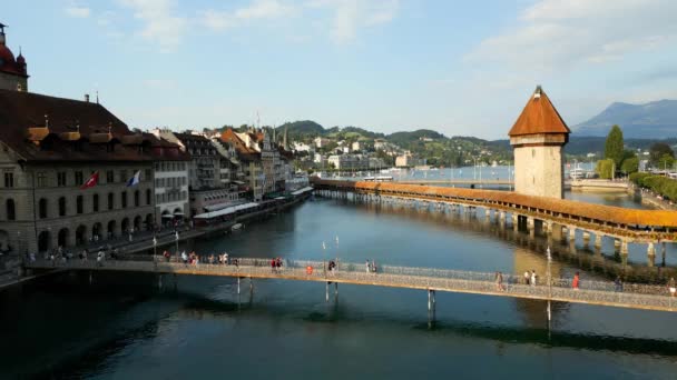Famous Chapel Bridge River Reuss Lucerne Travel Photography — Stockvideo