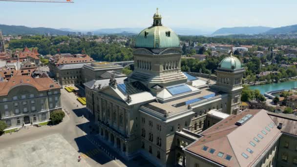 Parliament Building Bern Switzerland Called Bundeshaus Capital City Aerial View — 图库视频影像