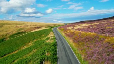 Beautiful heather in the Peak District National Park - aerial view - drone photography