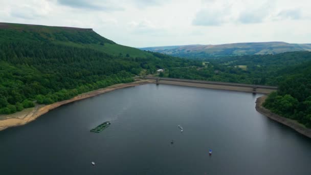 Ladybower Reservoir Peak District National Park Aerial View Drone Photography — Stock video