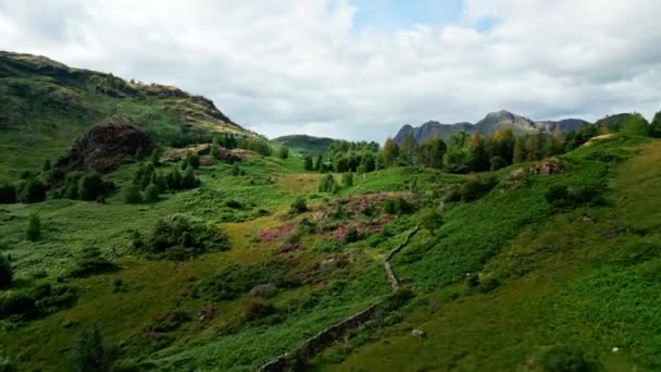 Hardknott Pass Lake District National Park Aerial View Drone Photography — Stockvideo