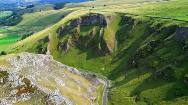 Peak District National Park Aerial View Winnats Pass Drone Photography — Stock video