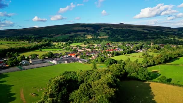 Village Hope Peak District National Park Aerial View Drone Photography — Stock video