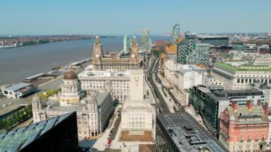 Flight over the city of Liverpool - drone photography