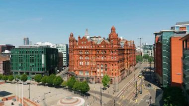 Beautiful old building of Midland Hotel in Manchester - drone photography