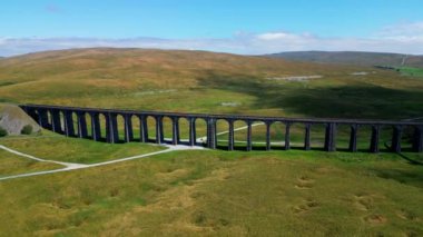 Ribblehead Viaduct at Yorkshire Dales National Park - aerial view - drone photography