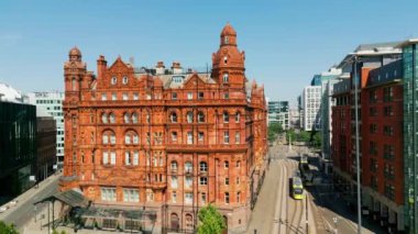 Beautiful old building of Midland Hotel in Manchester - drone photography