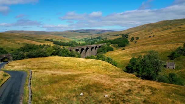 Beautiful Viaduct Yorkshire Sales National Park Drone Photography — Stockvideo