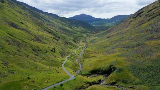 Beautiful Valley Lake District National Park Aerial View Drone Photography — Vídeo de stock