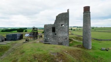 Ruins of Magpie Mine at the Peak District National Park - aerial view - drone photography