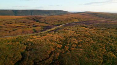Sunset over Snake Pass in the Peak District National Park - drone photography