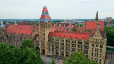 Famous building of Manchester Museum - aerial view - drone photography