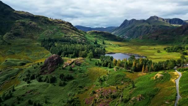 Amazing Landscape Lake District National Park Wrynose Pass Drone Photography — Vídeos de Stock