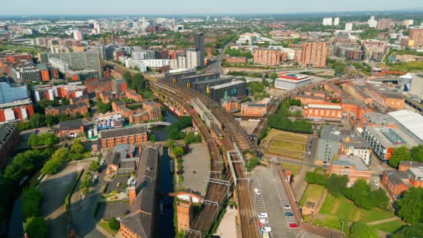 Railway Tracks City Manchester Aerial View Drone Photography — Stok video