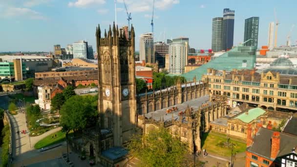 Manchester Cathedral Aerial View Drone Photography — Stockvideo