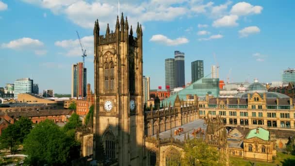 Manchester Cathedral Aerial View Drone Photography — Wideo stockowe