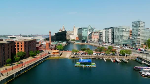 Albert Docks City Liverpool Aerial View Drone Photography — Stockvideo
