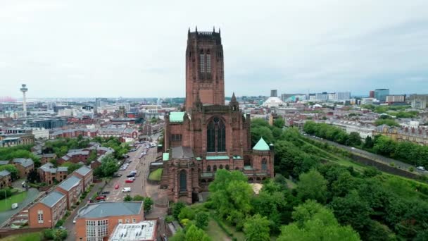 Liverpool Cathedral Aerial View Drone Photography — 图库视频影像