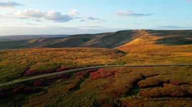 Sunset over Snake Pass in the Peak District National Park - drone photography