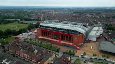 Anfield stadium of FC Liverpool from above - aerial view - LIVERPOOL, UNITED KINGDOM - AUGUST 16, 2022