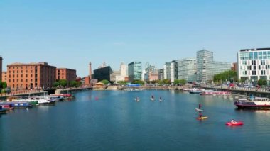 Albert Dock in Liverpool - aerial view - LIVERPOOL, UNITED KINGDOM - AUGUST 16, 2022