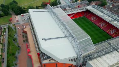 Anfield stadium of FC Liverpool from above - aerial view - LIVERPOOL, UNITED KINGDOM - AUGUST 16, 2022