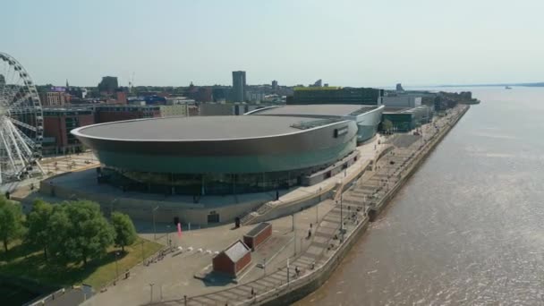 Bank Arena Liverpool Docks Aerial View Liverpool United Kingdom August — Stockvideo