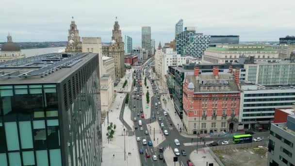 Aerial View City Liverpool Strand Boulevard Liverpool United Kingdom August — 图库视频影像