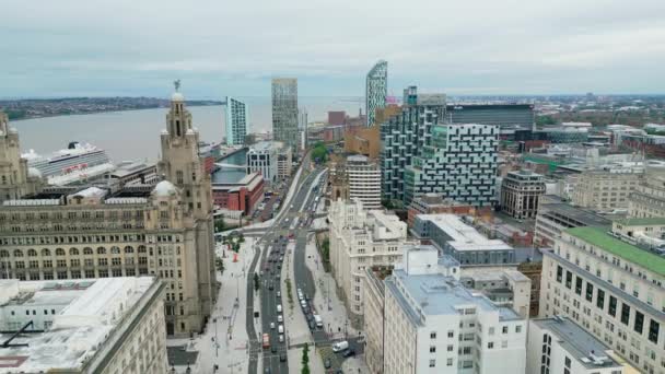 Aerial View City Liverpool Strand Boulevard Liverpool United Kingdom August — Video Stock