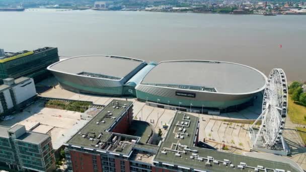 Bank Arena Liverpool Docks Aerial View Liverpool United Kingdom August — Video Stock