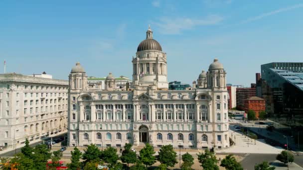 Port Liverpool Building Pier Head Aerial View Drone Photography — Stockvideo