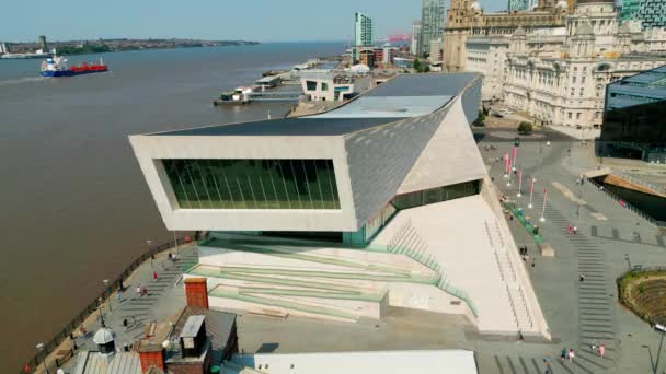 Museum Liverpool Pier Head Aerial View Liverpool United Kingdom August — Stok video
