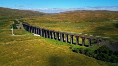 Ribblehead Viaduct at Yorkshire Dales National Park - aerial view - drone photography