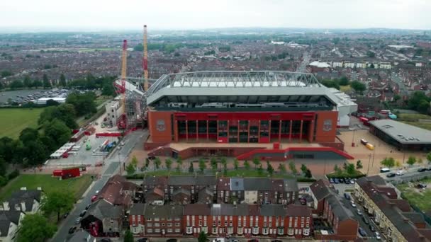 Anfield Stadium Liverpool Aerial View Liverpool United Kingdom August 2022 — Stok video