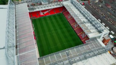 Anfield stadium of FC Liverpool from above - aerial view - LIVERPOOL, UNITED KINGDOM - AUGUST 16, 2022