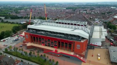 Anfield stadium of FC Liverpool from above - aerial view - LIVERPOOL, UNITED KINGDOM - AUGUST 16, 2022