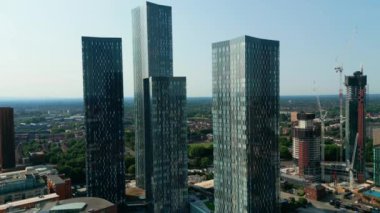 Modern skyscrapers of Manchester Deansgate - aerial view - MANCHESTER, UNITED KINGDOM - AUGUST 15, 2022