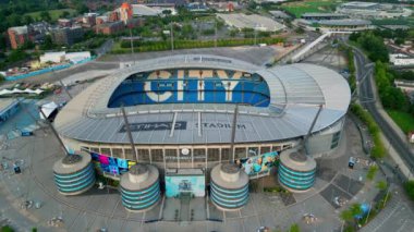 Manchester city football stadium Etihad from above - MANCHESTER, UNITED KINGDOM - AUGUST 15, 2022