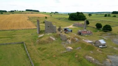 Ruins of Magpie Mine at the Peak District National Park - aerial view - drone photography
