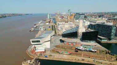 Flight over Pier Head Liverpool - LIVERPOOL, UNITED KINGDOM - AUGUST 16, 2022