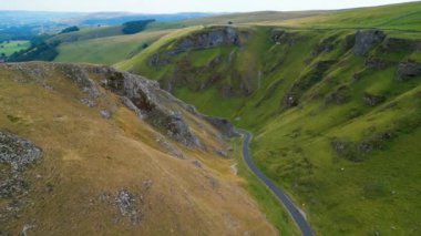 Winnats Pass at Peak District National Park - aerial view - drone photography