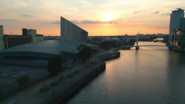 Media City UK Manchester at sunset - MANCHESTER, UNITED KINGDOM - AUGUST 15, 2022